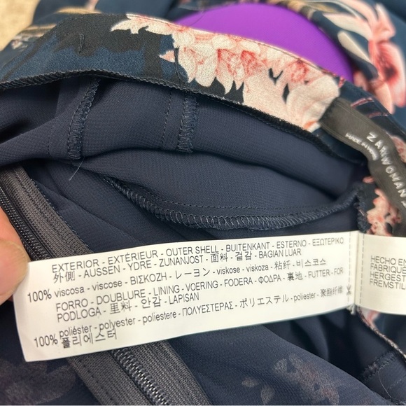 ZARA navy blue pink floral flower chiffon wide leg slit hem pants Sz M - Picture 9 of 14